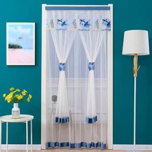 Double Layer Lace Embroidered Door Curtain ( Bule Color )
