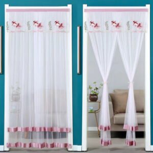 Double Layer Lace Embroidered Door Curtain ( Pink Color )