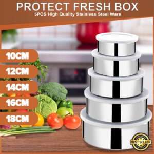 5Pcs Set Stainless steel Bowls With Food-Grade Plastic Cover