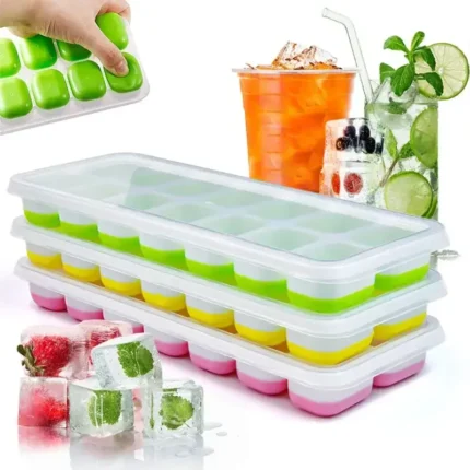 4 pcs Grid Silicone Ice Cube Tray with Lid | Non-Toxic & Durable